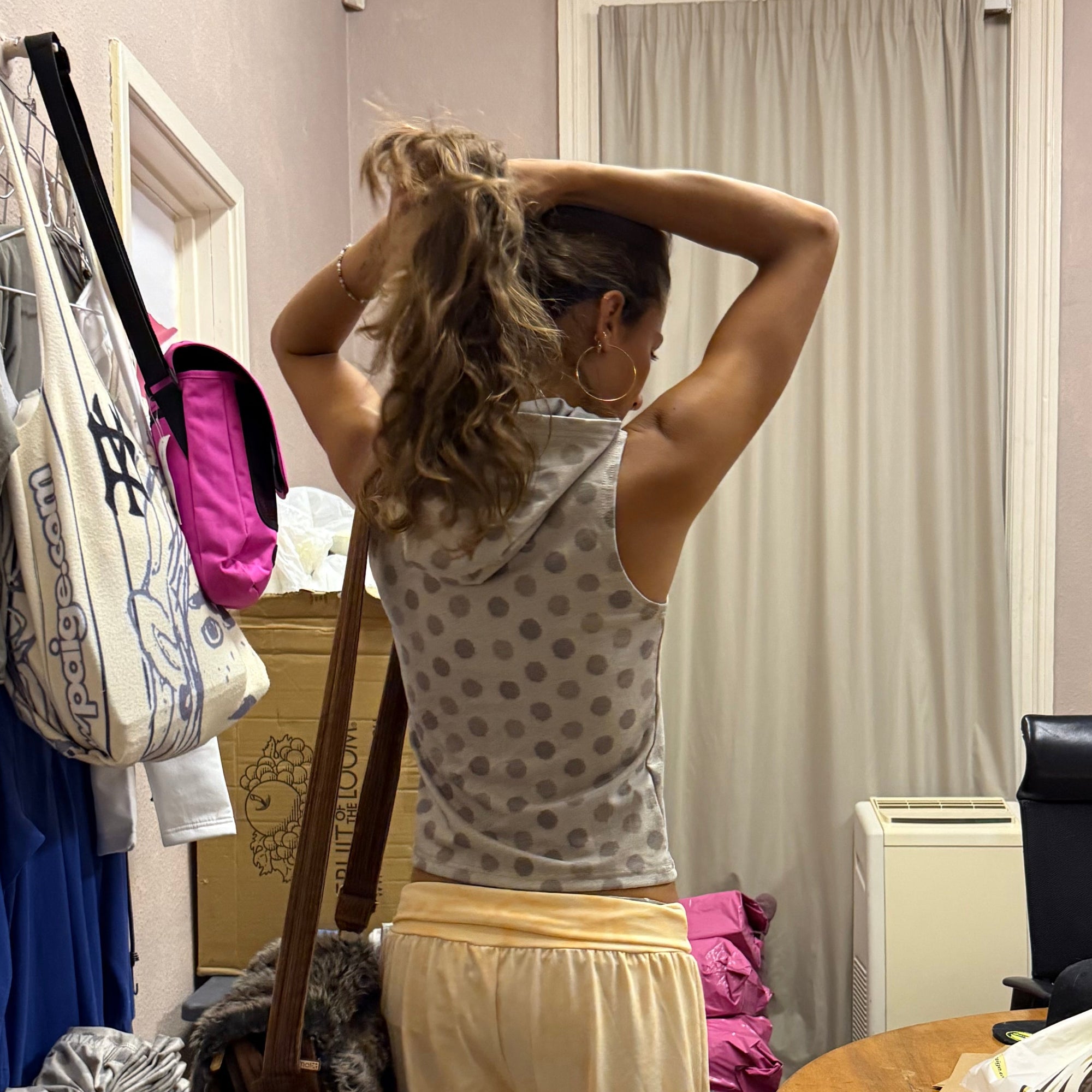 polka dot hooded tank in sand