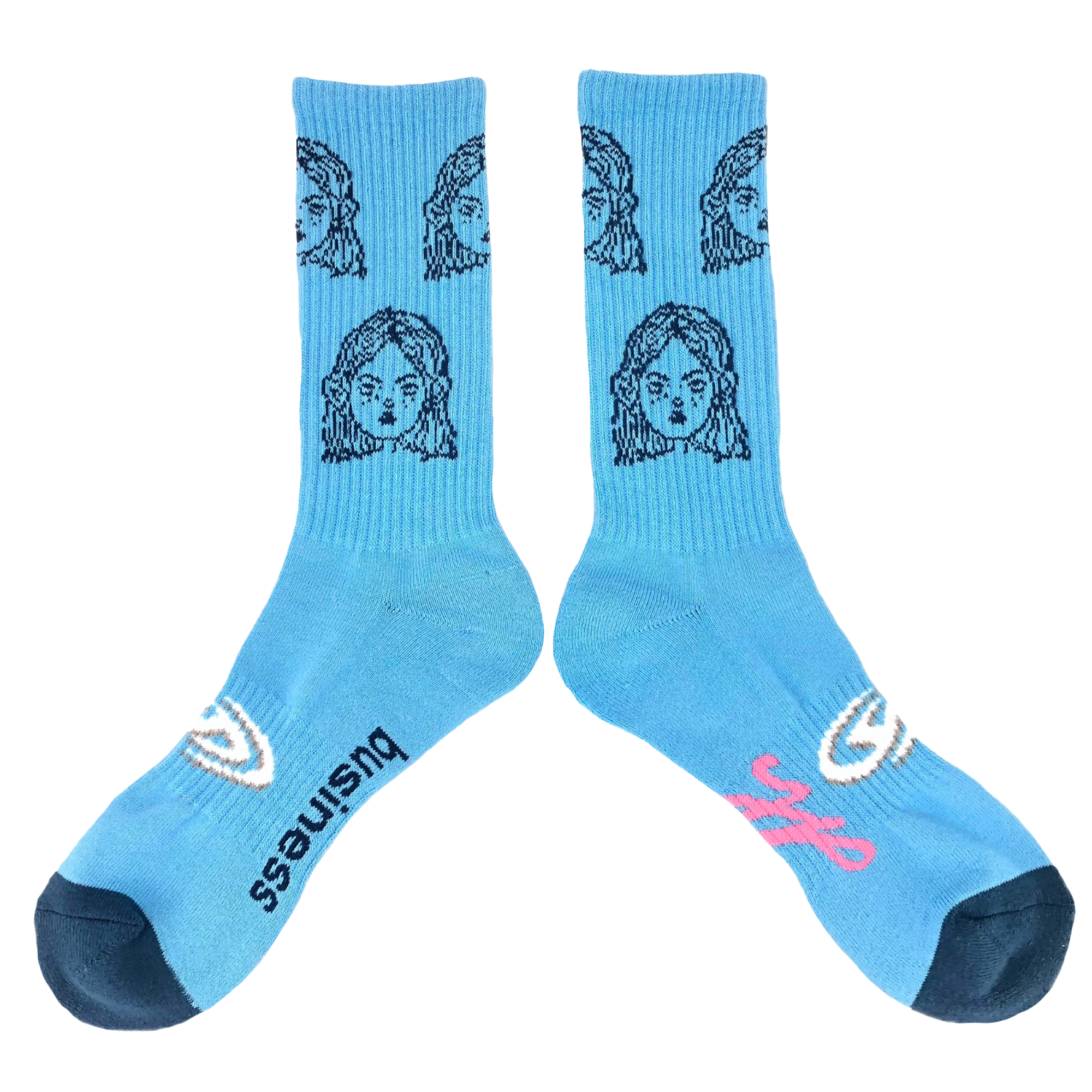 standing on business - blue socks