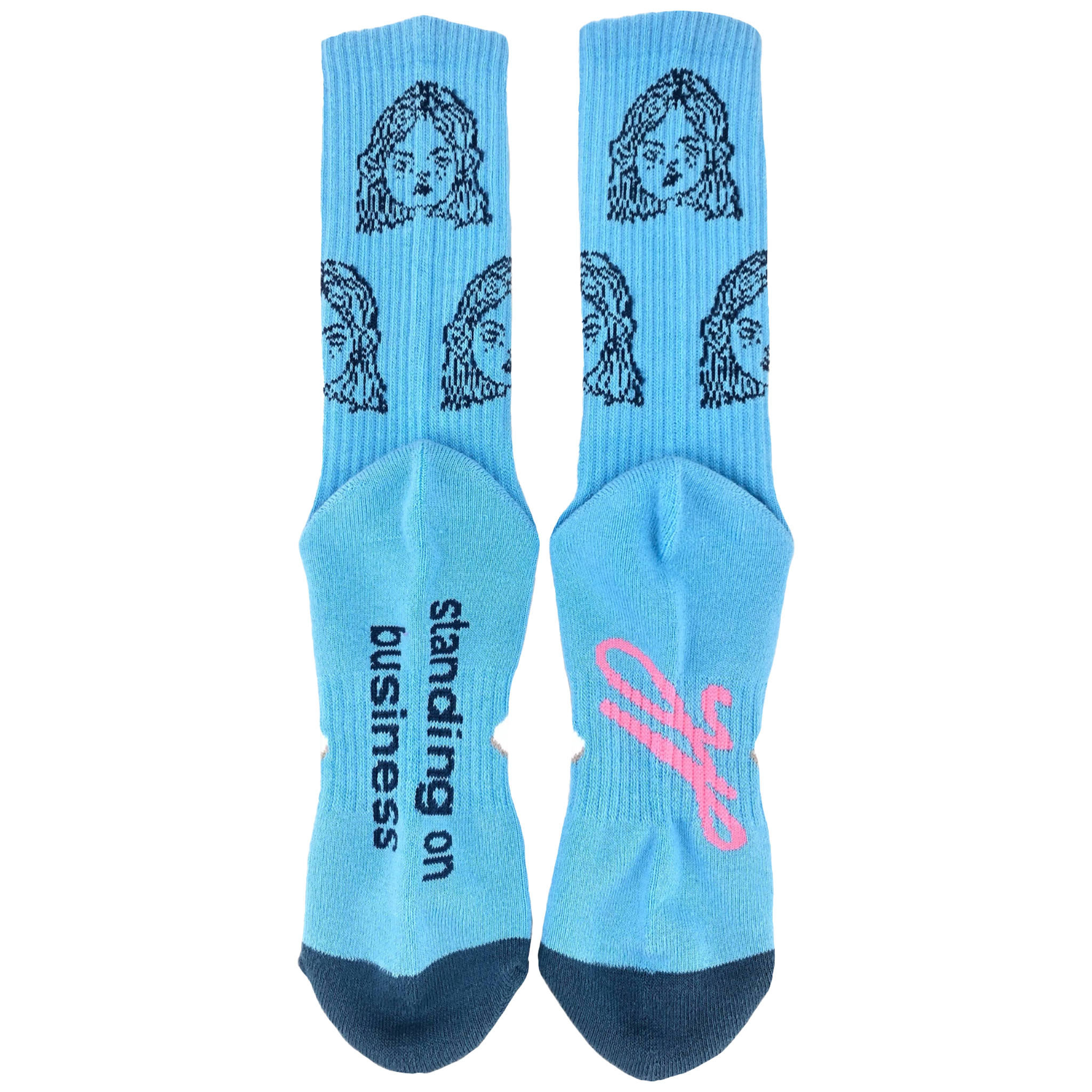 standing on business - blue socks