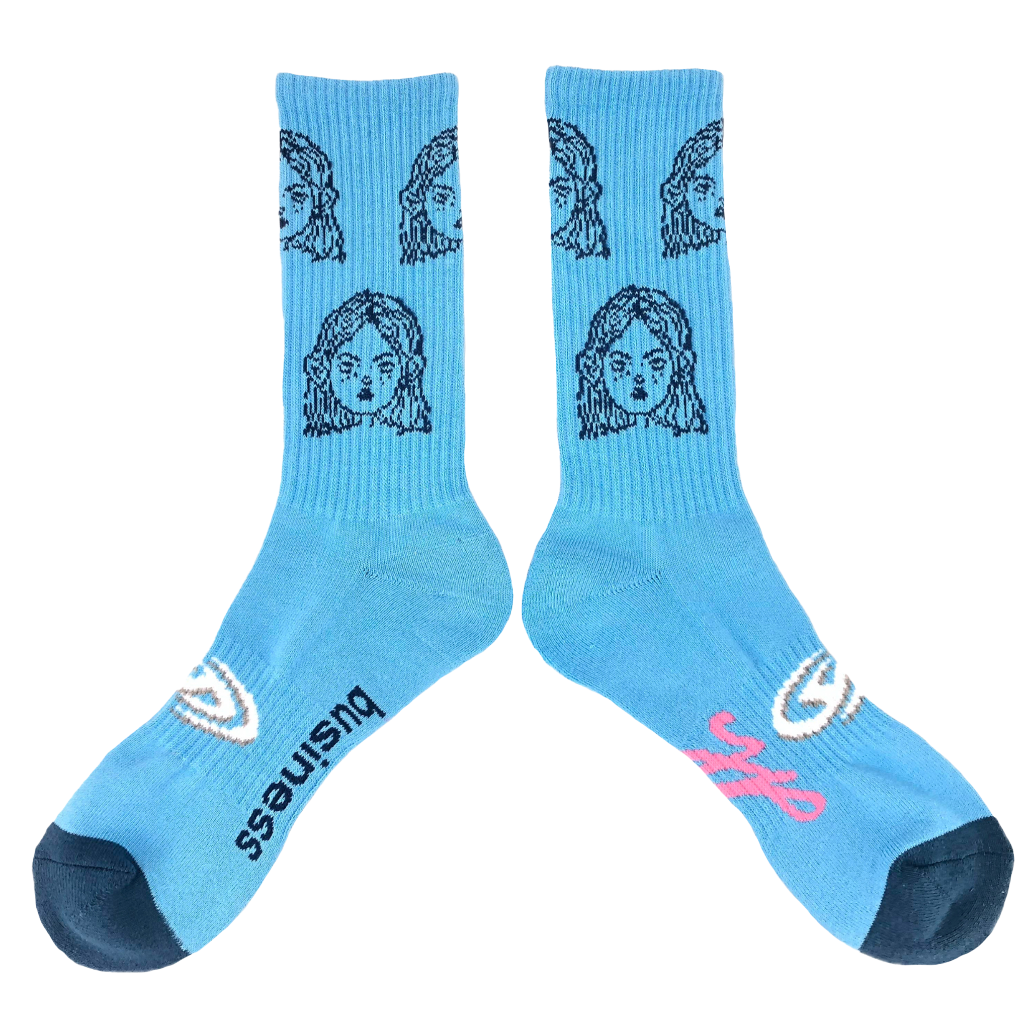 standing on business - blue socks